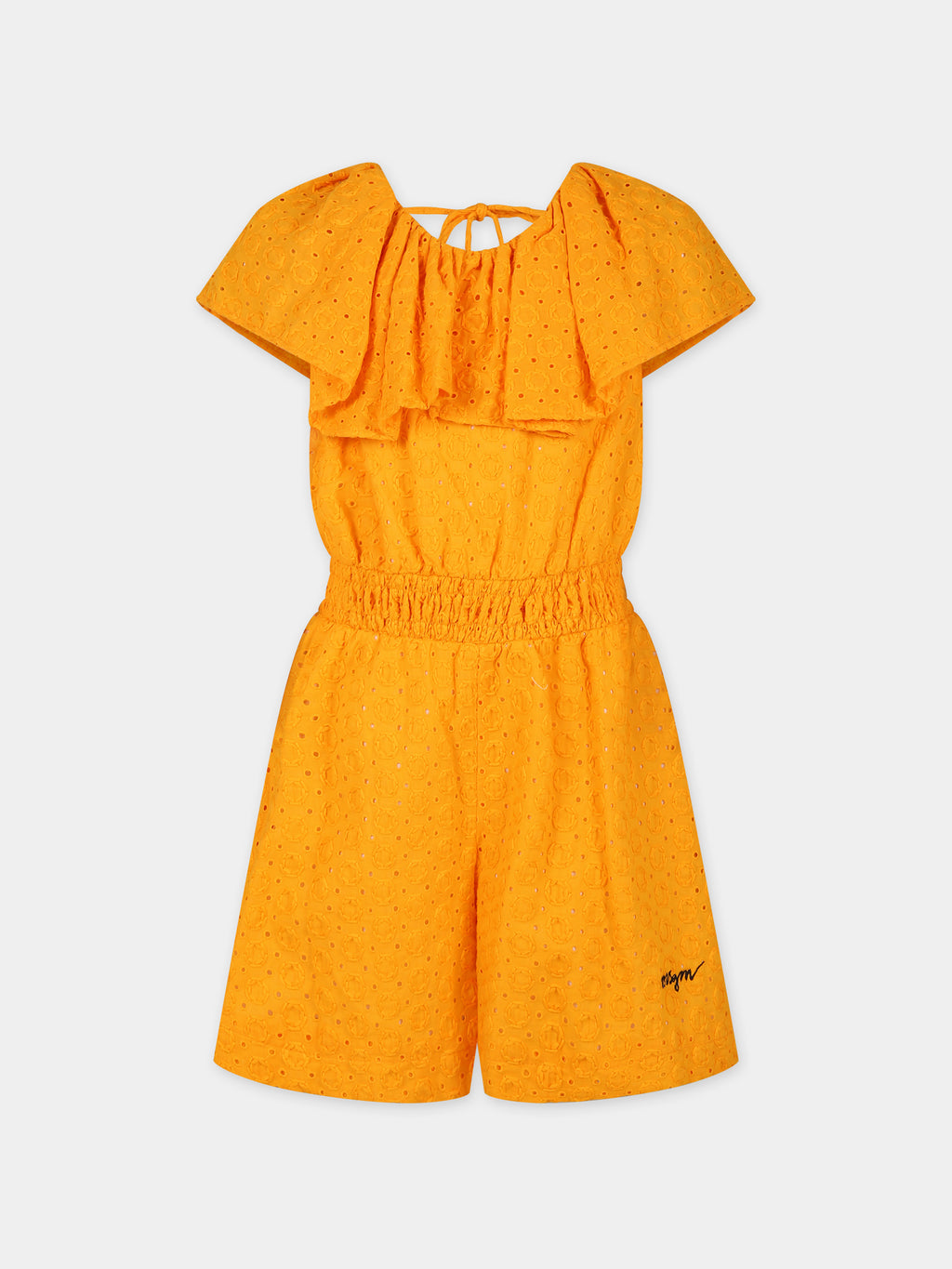 Orange jumsuit for girl with broderie anglaise